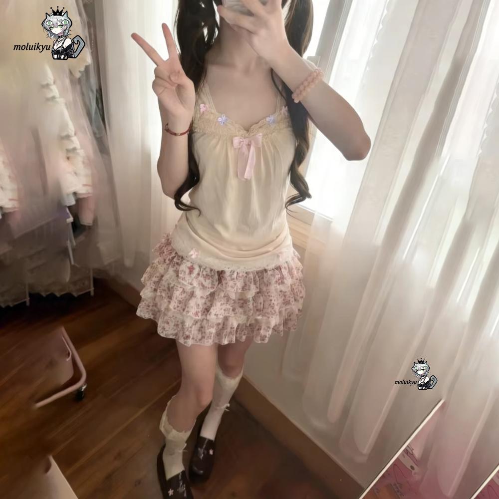Cami Top Lace - Damski Zestaw Ubrań Y2K 2-częściowy: Koronkowa