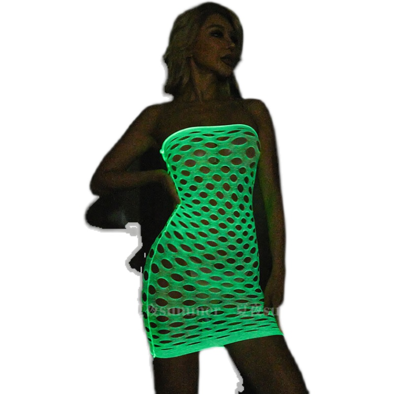 Bodystocking Fishnet - Świecące w ciemności rajstopy kabaretki plus