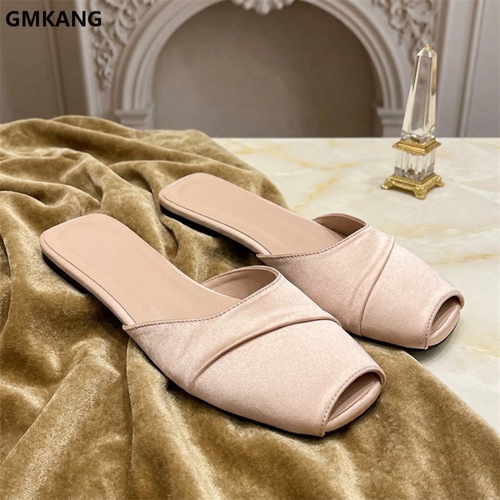 Slip Dress Satin - GMKANG Damskie Satynowe Klapki z Kwadratowym