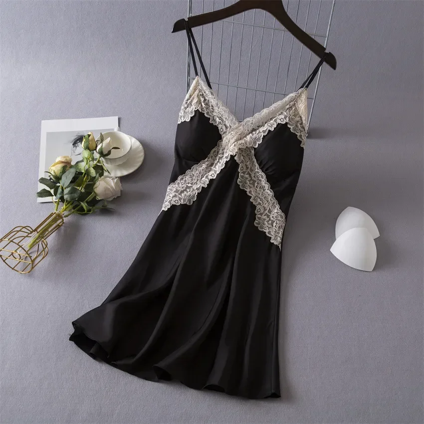 Babydoll Chemise Night - Damska seksowna bielizna satynowa koszula nocna
