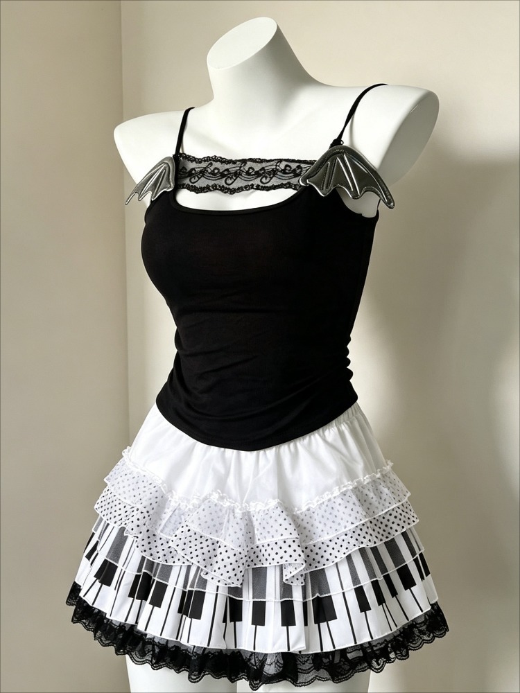 Cami Top Lace - Retro Zestaw Dwuczęściowy w Stylu Harajuku