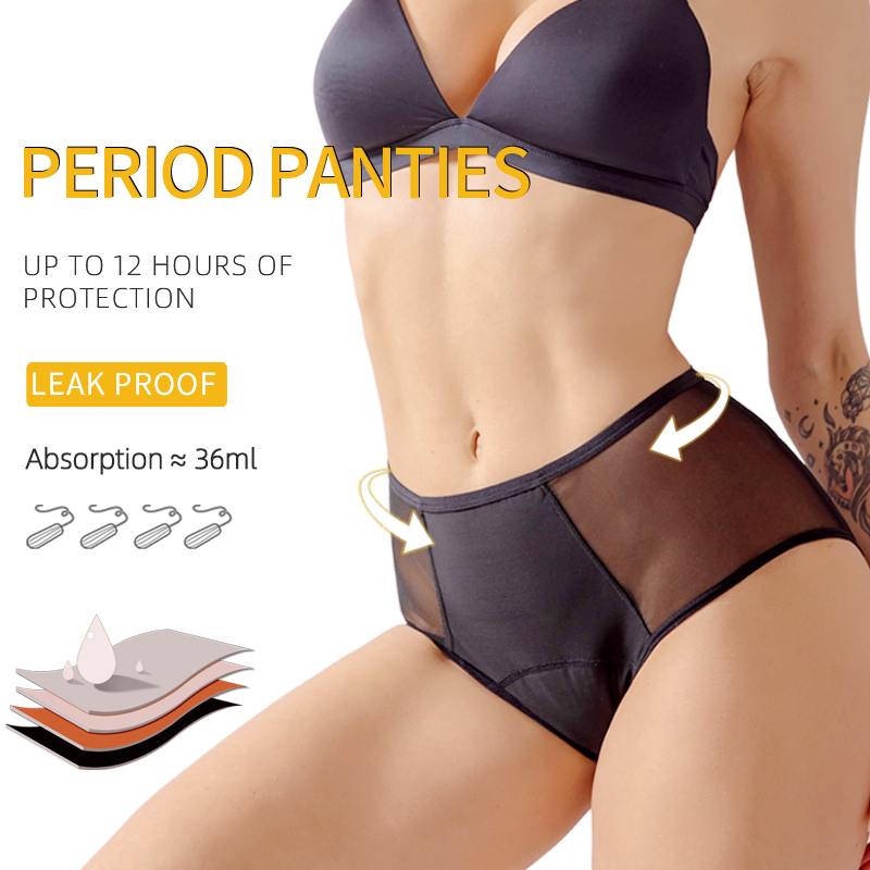 Period Panty Absorbent - Damskie majtki z wysokim stanem, koronkowe,