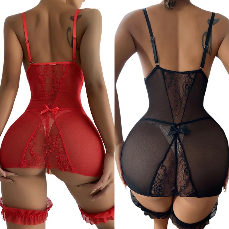 Babydoll Chemise Night - Przezroczysty pasek z dekoltem w serek